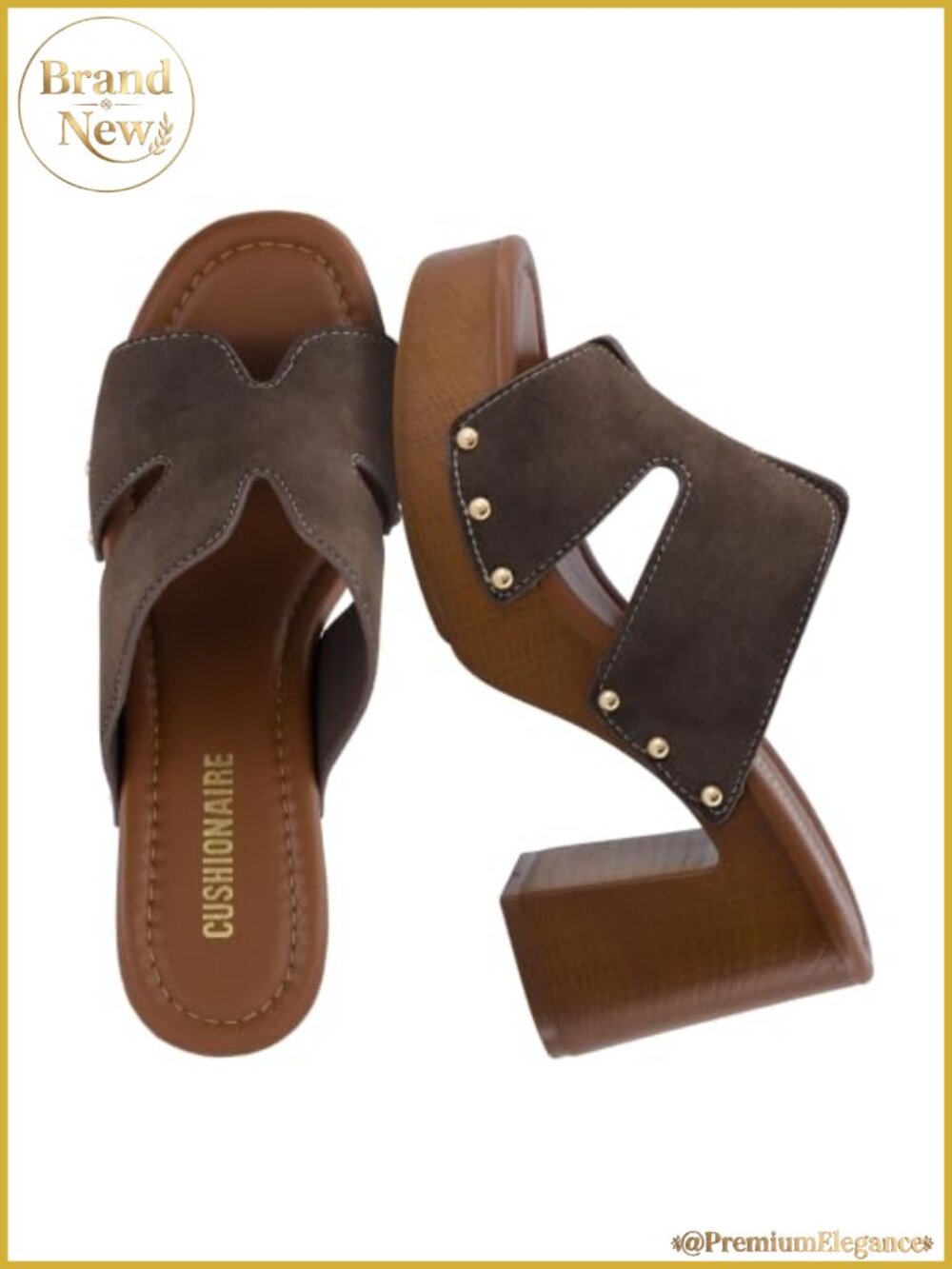 Cushioned Chunky Block Heel Sandals Faux Wood Heel Vegan Suede Women's Slip On